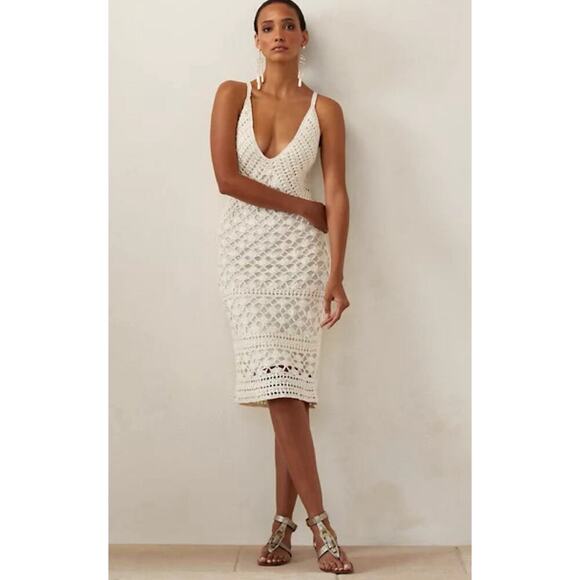 Ralph Lauren Collection Hand Crochet Sleeveless V-Neck Sweater Dress Silk Knit S - Picture 2 of 15